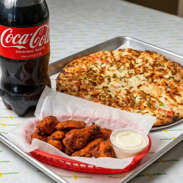 Medium Specialty Pie, 8 Wings & 2-Liter Soda Special.